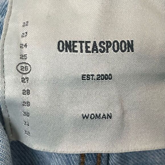 One Teaspoon Truckers Sz 26 Wilde Blue Straight Leg Jeans Torn Knees Distressed - Picture 11 of 12